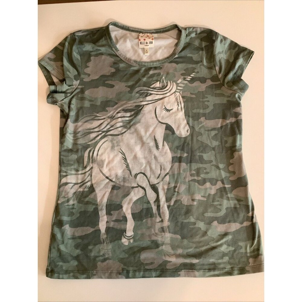 Belle Du Jour Size Large Girls Unicorn Camouflage Top. Preloved